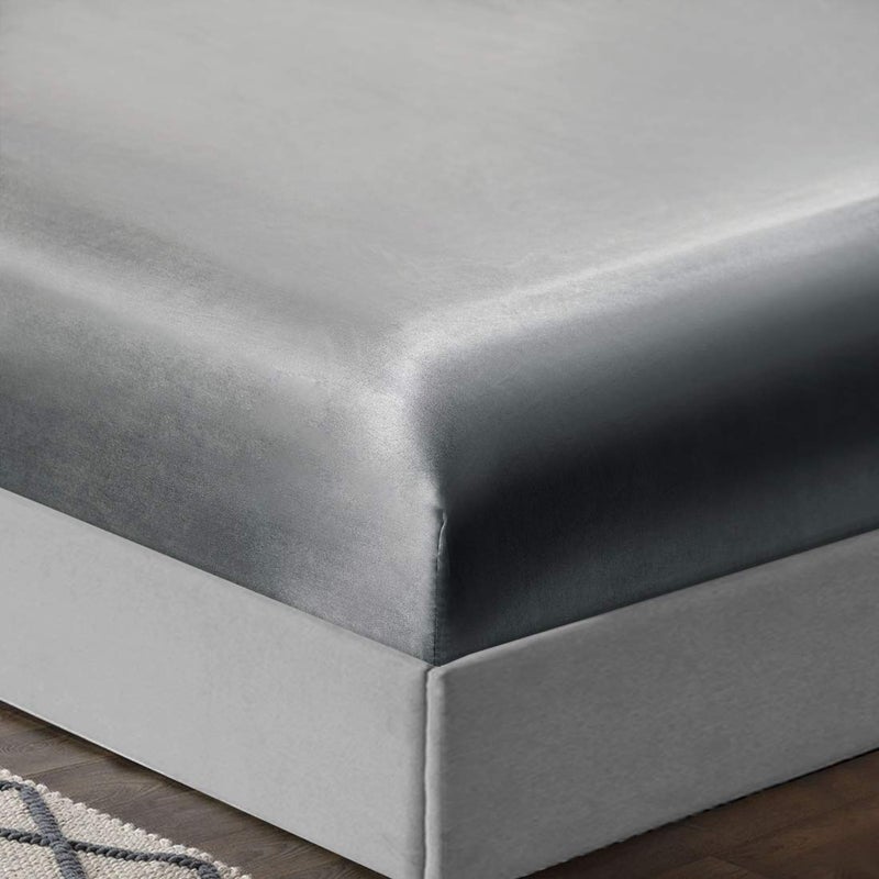 TREELY 6 Piece Satin Sheets King Size Set - Silky Smooth Grey With Deep Pocket, Fitted Sheet, Flat Sheet, 4 Pillowcases - Image 4